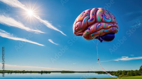 Brain Balloon Ascendin g in a Clear Sky