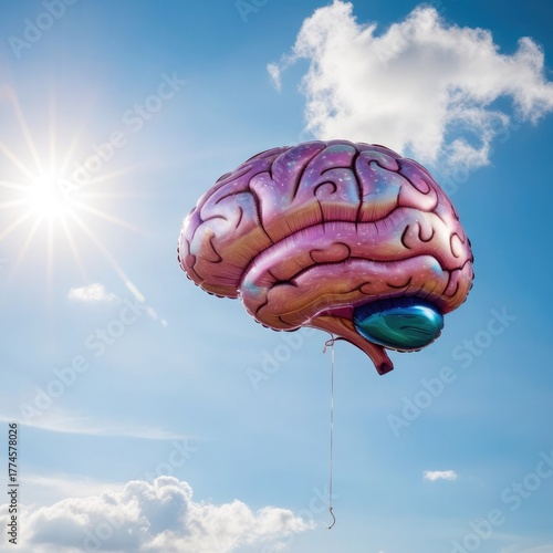 Brain Balloon Ascendin g in a Clear Sky