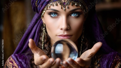 Obraz na płótnie Fortune teller holding crystal ball predicting destiny