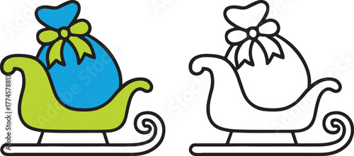 Santa claus driving a car with a gift bag full of presents