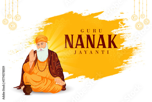 Happy Guru Nanak Jayanti celebration greetings for Punjabi festival of India