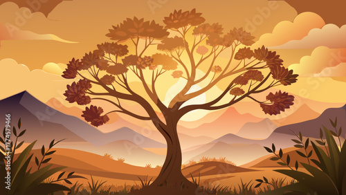 Very beautiful nature photography featuring the silhouette of a brown tree against a soft bokeh background, highlighting serene natural textures and warm, muted tones.