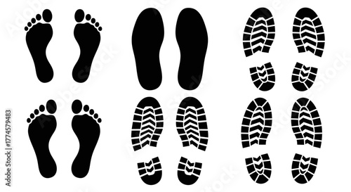 Diverse Footprint Collection Vector - Barefoot, Shoe & Boot Tracks