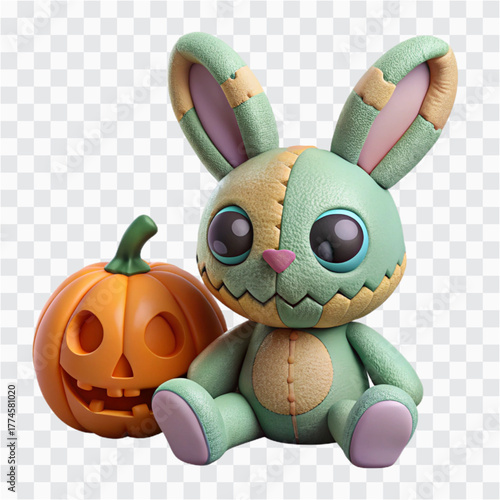 3D Zombie Bunny Plush | Patchwork Pastel Toy with Stitched Details & Creepy Cute Design