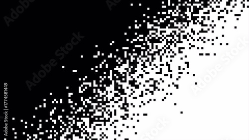 Pixel transition animation with black and white digital block effect