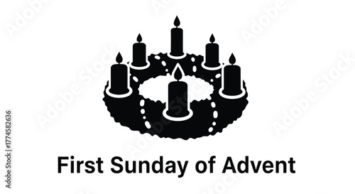 A simple black and white illustration of advent wreath with burning candles