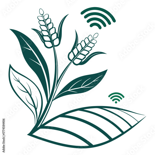 Smart Farming Wheat Field with Wi- Fi Signal Icon Keywords: agriculture, smart farming