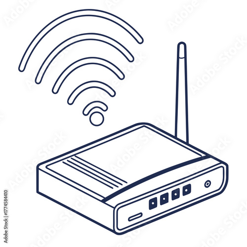 Wireless Router with Wi Fi Signal Waves modem internet