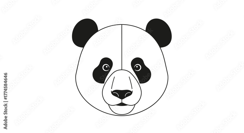 Fototapeta premium Panda Bear Face Illustration - Black and White Animal Portrait.