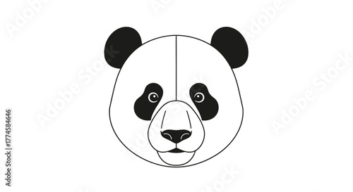 Panda Bear Face Illustration - Black and White Animal Portrait.