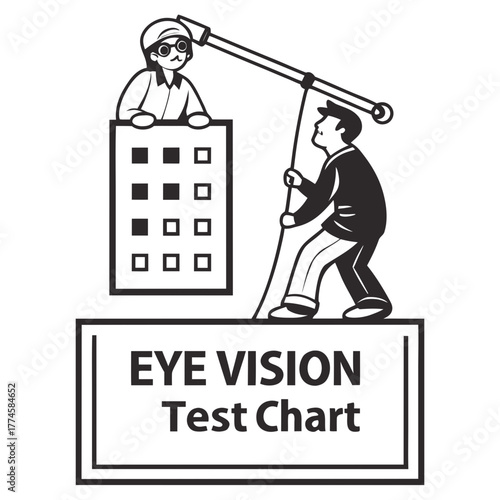 Eye Vision Test Chart with People and Magnifying Device eye test eye exam