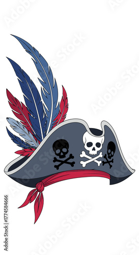 Pirate Hat with Skulls and Feathers, a Symbol of Adventure.