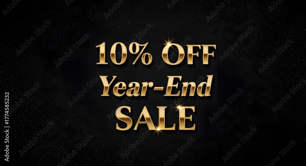 Fototapeta premium Elegant Black Background with 10% Off Year-End Sale Golden Text - Promotional Banner