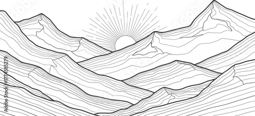 Mountain landscape with sunrise