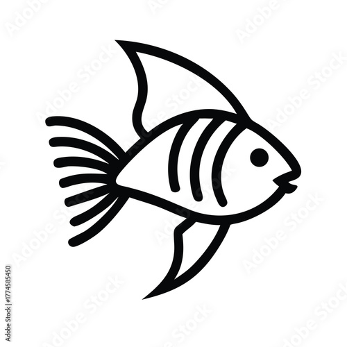 Simple line drawing of a tropical angelfish with distinctive stripes and fins