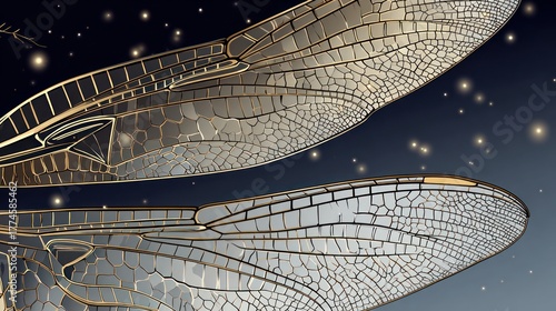 Intricate insect wings illustration with detailed textures and cosmic background