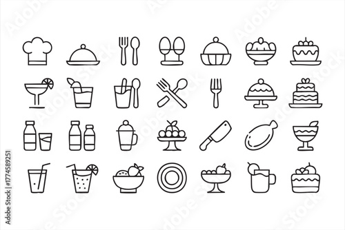 Culinary and hospitality symbol set for restaurant and kitchen design