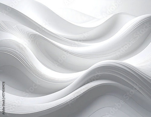 Abstract white wavy lines form a textured, flowing, sculptural background, light and airy
