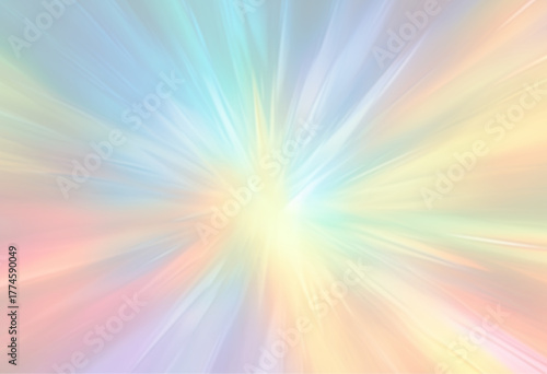 Abstract, blurred background with multidirectional light bursts in pastel rainbow colors. A soft and delicate effect of speed and movement. Semi-transparent texture ideal for banners