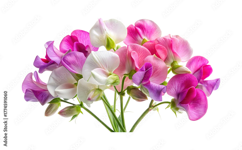 Obraz premium Exquisite Bouquet of Sweet Pea Flowers in Pink, Purple, and White Hues