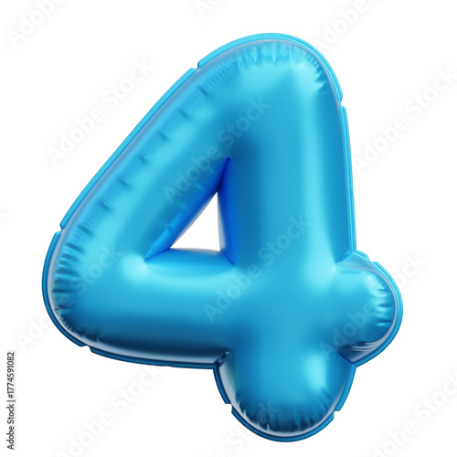 Balloon Numbers 3D Illustration Blue metal 3D alphabet Four letter A sign icon vector illustration