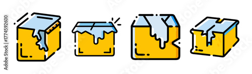 Melting ice cubes icon set - geometric style