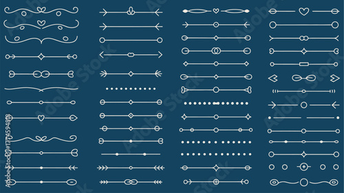 Elegant White Dividers and Ornaments on Dark Blue Background