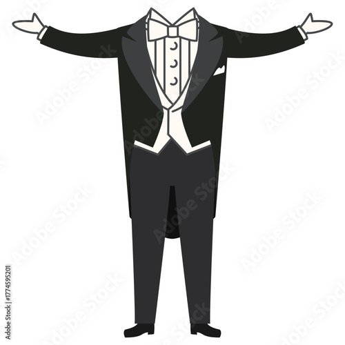 誰にでも着せられる燕尾服のベクターイラスト（頭身低めデフォルメ）