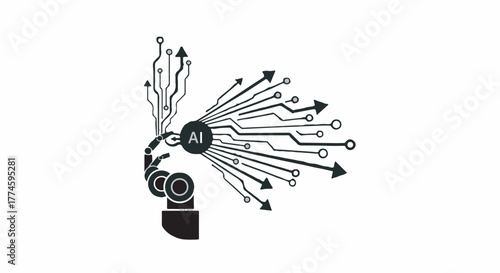Futuristic AI robot head with glowing circuits and data streams symbolizing intelligence and innovation