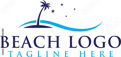 House home with beautiful sunrise vector logo design, palm tree with Seaside beach logo Design template