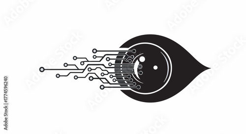 Futuristic cybernetic eye with integrated circuit lines symbolizing advanced vision and technology