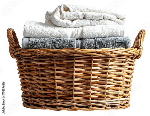  Folded Laundry and Wicker Basket PNG