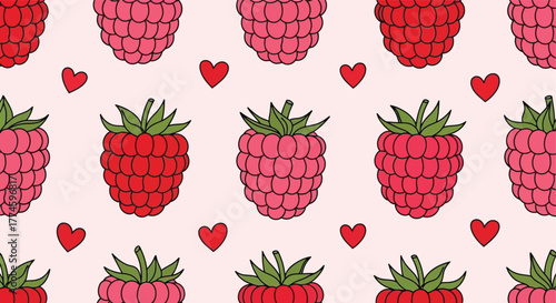 Raspberry & Heart Pattern  Sweet Berry Design for Prints and Backgrounds