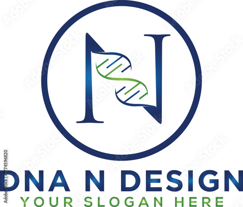 Abstract of Letter N and DNA Vector Logo