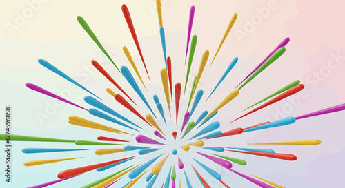 Vibrant Burst of Colorful Elongated Shapes Radiating from a Central Point