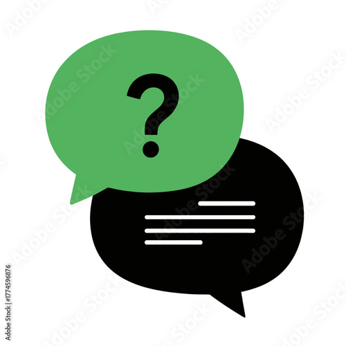 Green question mark speech bubble asking customer service support help advice