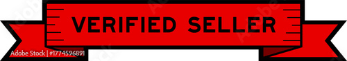 Ribbon label banner with word verified seller in red color on white background