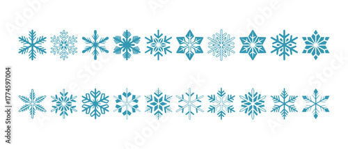 Mega Set of Blue Snowflake Icons and Winter Design Elements