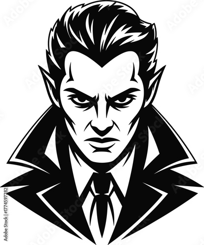 Vampire villain character dark gothic horror illustration scary Halloween monster portrait evil undead creature vector artwork dramatic spooky design