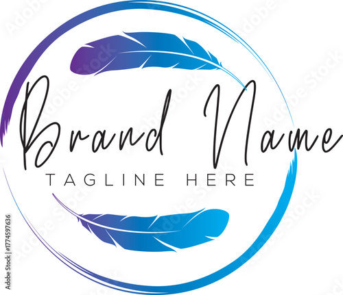 minimalist plumage logo, illustration of feather icon, design vector of quill