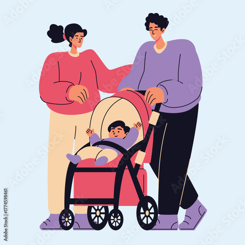 Parents with babies a joyful day out, filled with smiles and family togetherness