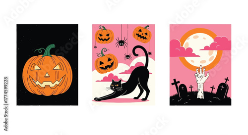 Halloween Vector Art Festive Pumpkin, Cat, and Zombie Designs