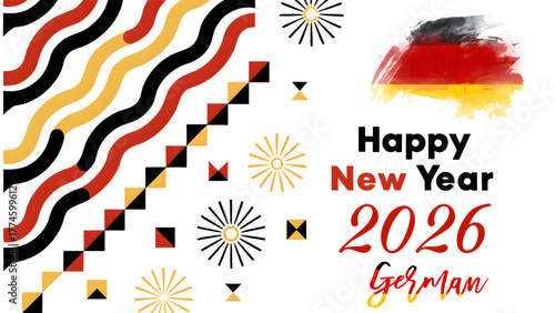 Happy new year german celebration with flag and geometric designs for the year of twenty twenty six