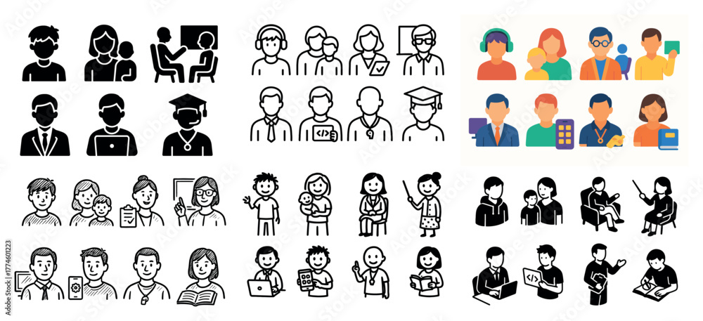 Obraz premium Diverse group icons of people in various roles