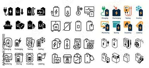 Battery icons for charging and monitoring processes