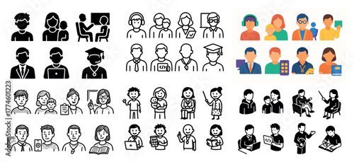 Diverse group icons of people in various roles