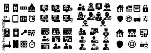 Diverse technology and security icon set