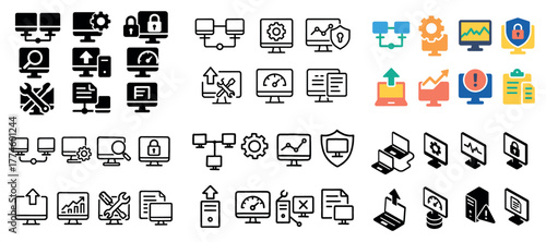 Diverse computer and data analytics icons collection