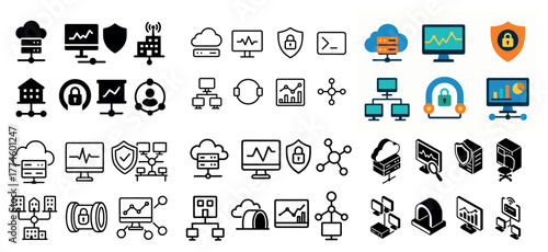 Collection of technology and security icon graphics