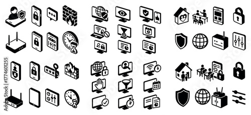 Technology icons collection for digital security and networking